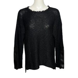 Donna Karan black label iconic boxy sweater faux-leather trim size medium M